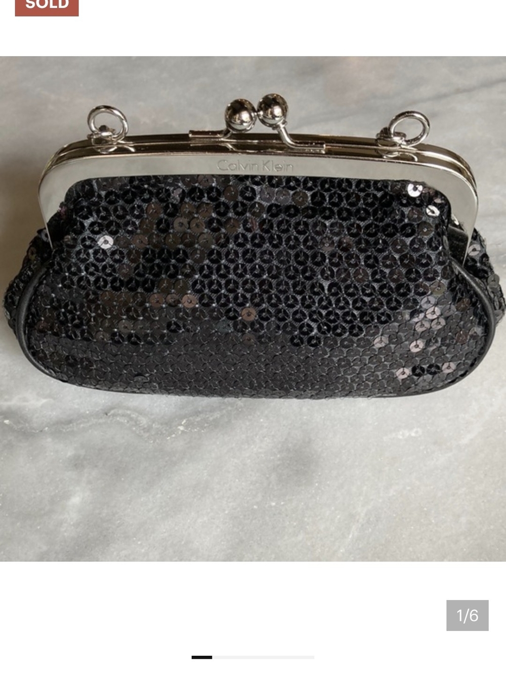 Calvin Klein Black Sequin Kiss-Lock Clutch NWT
